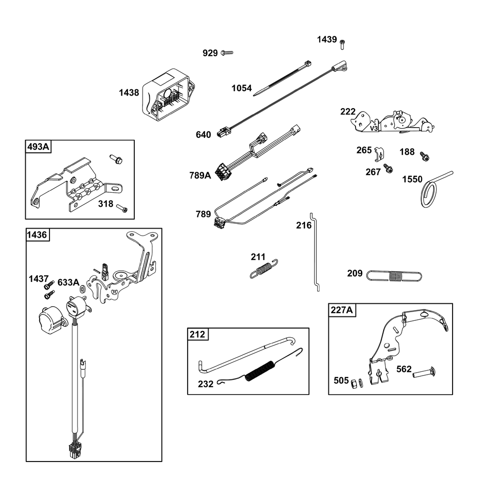 Controls Group Diagram and Parts List for 44U677-0009-B5 400000 - 699999 Briggs and Stratton Engine